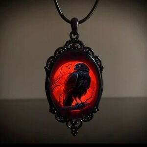 Raven Necklace Dark Moon Gothic Pendant Victorian Halloween Jewelry Gift New‎
